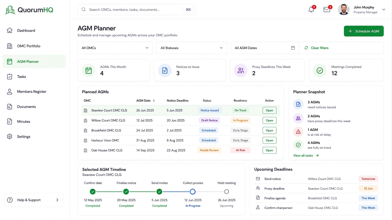 AGM Planner dashboard